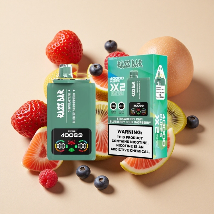 Razz Bar 40000 Bouffées Fraise Kiwi_Myrtille Framboise Acidulée Écran Affichage Puissance