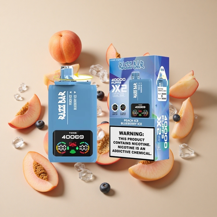 Razz Bar 40000 Bouffées Pêche Glacée_Myrtille Glacée avec Affichage Écran Puissance