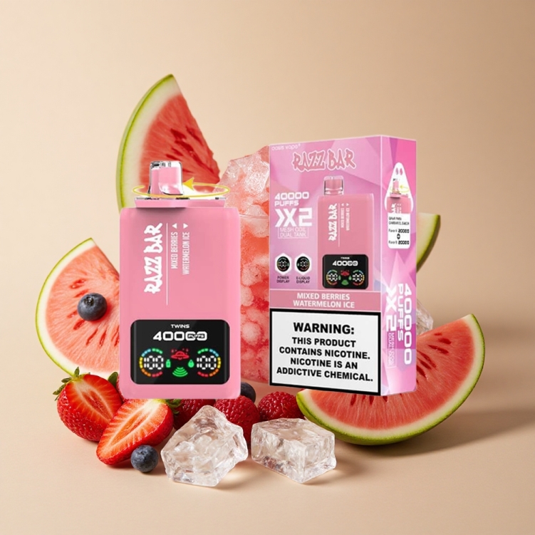 Razz Bar 40000 Bouffées Vape Jetable Baies Mixtes_Pastèque Glacée avec Affichage Écran Puissance