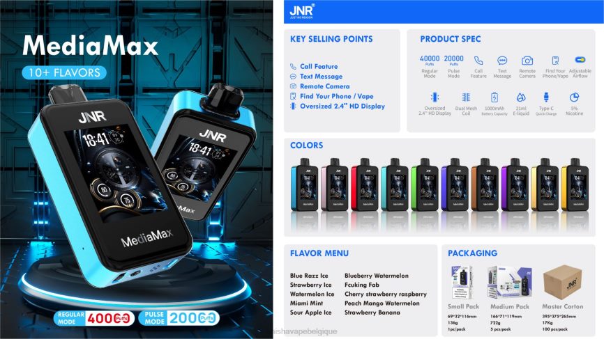JNR MediaMax 40 000 bouffées 2LZV0020 glace à la pomme aigre JNR vape pods